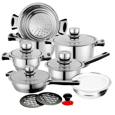 シェフグレードのステンレススチール調理器具セット、フライパン、蒸し器、キャセロール、鍋付き